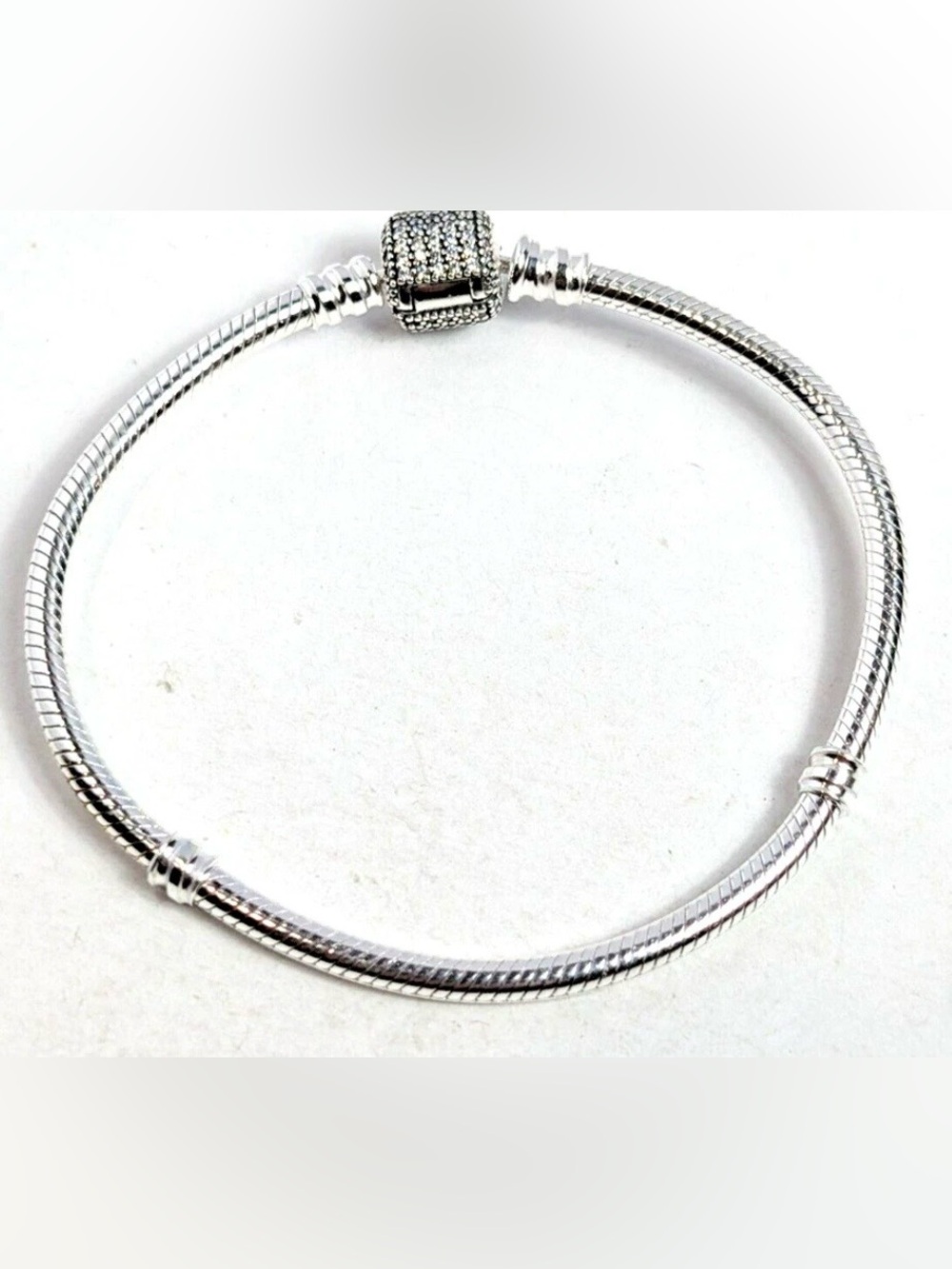 Pandora Sterling Silver Pavé Clasp Snake Chain Charm Bracelet